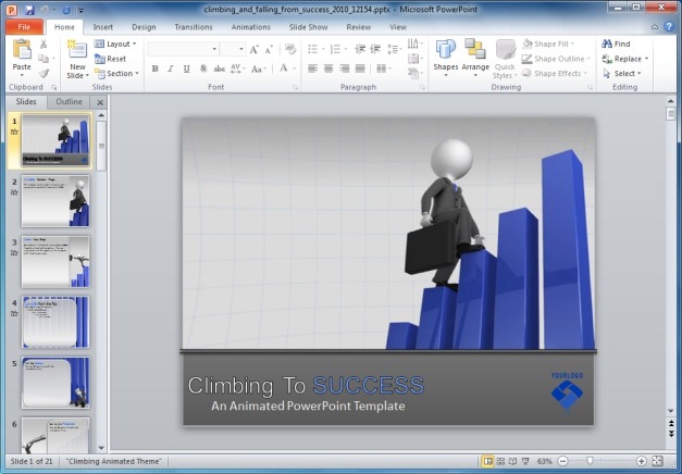 Climbing And Falling From Success Template For PowerPoint