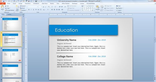 Free Resume PowerPoint Template or CV template for presentations